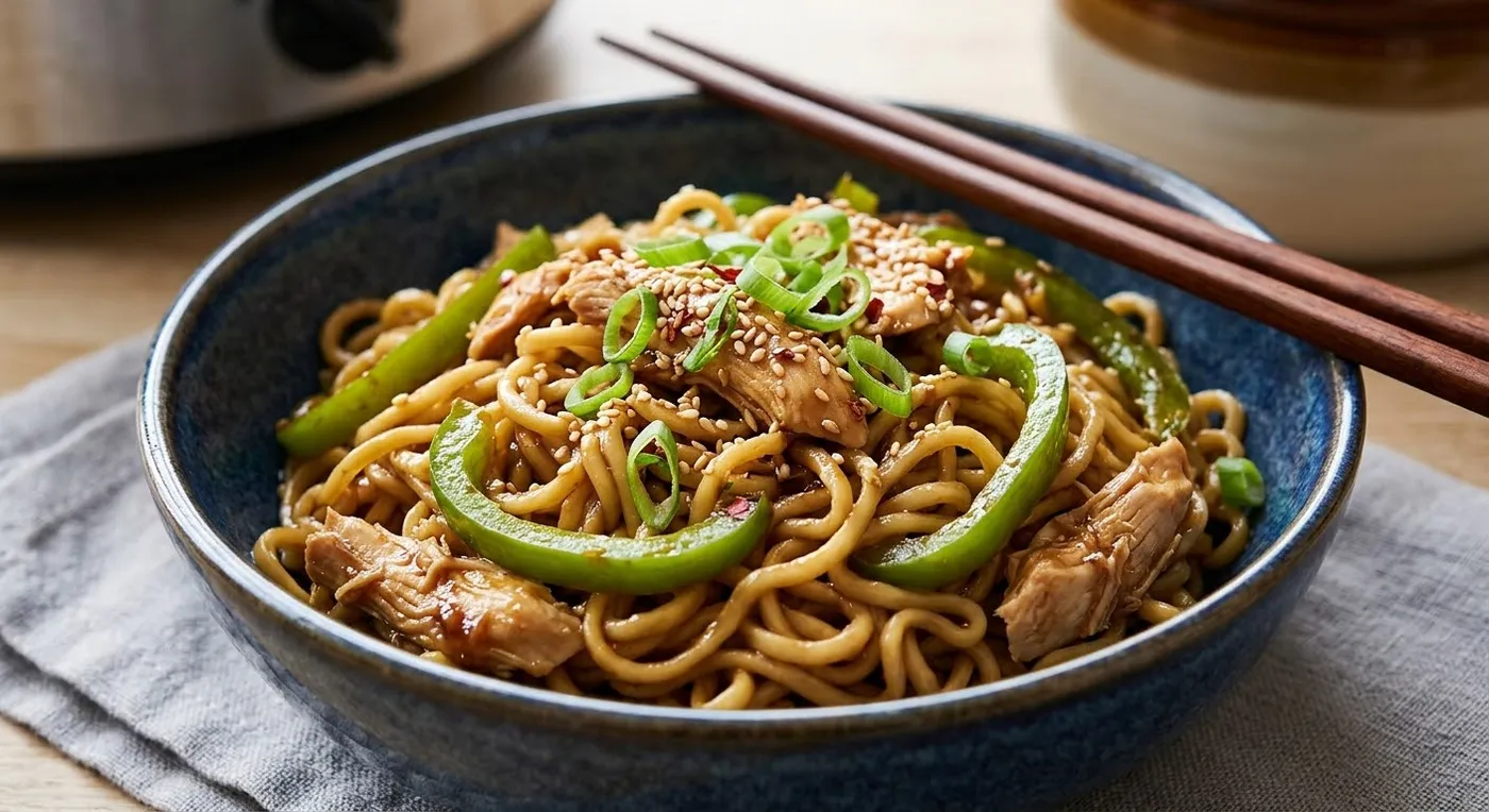 Slow Cooker Garlic & Honey Chicken Noodles
