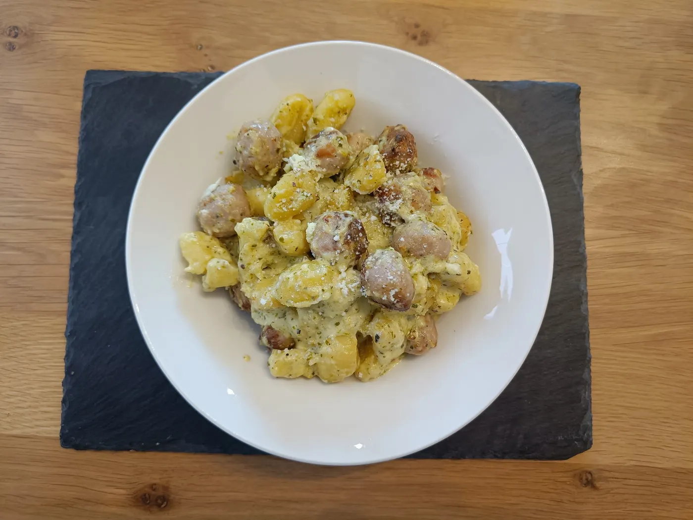 Pesto Sausage Gnocchi Bake