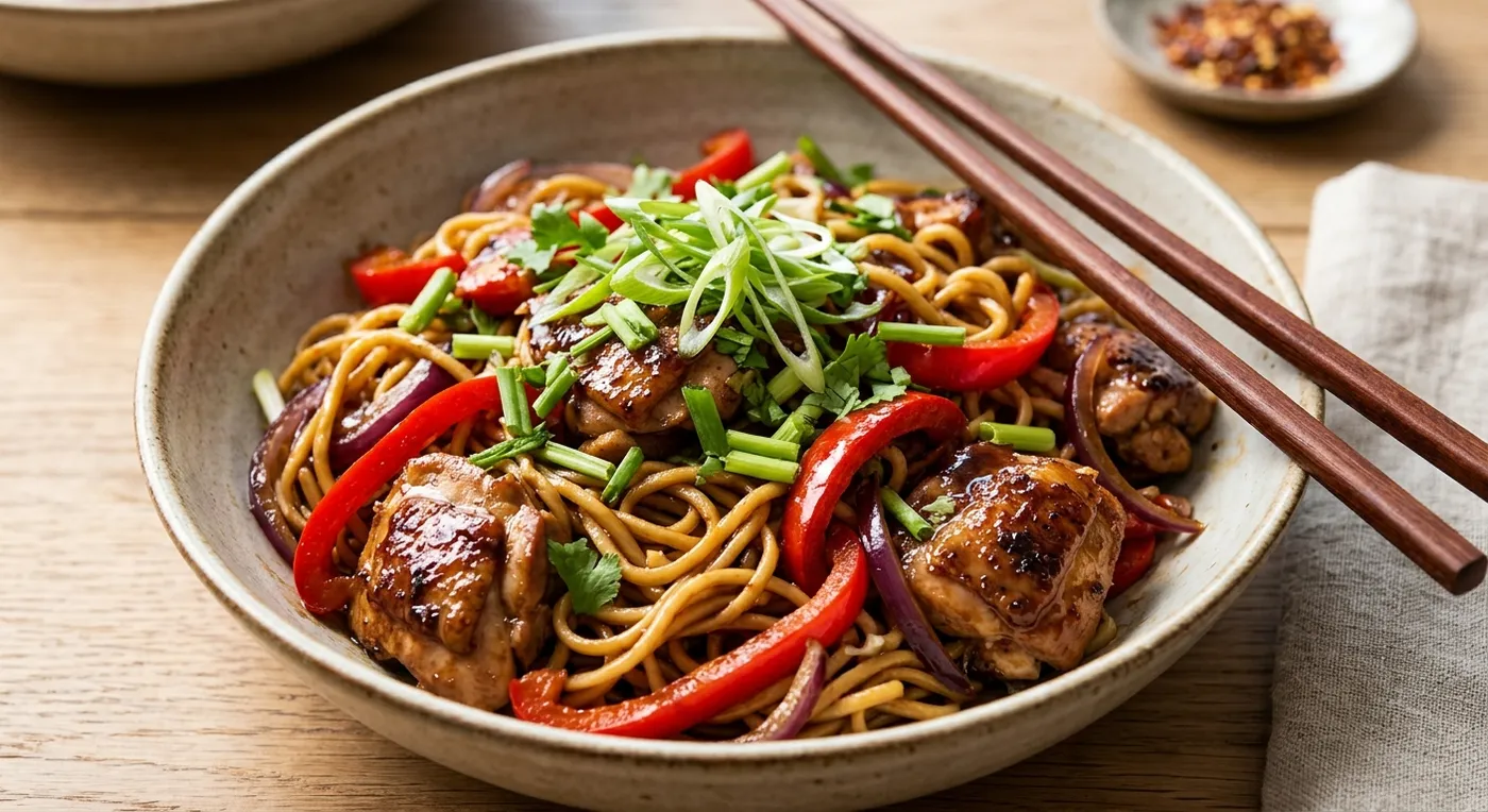 Hoisin Chicken Stir-Fry with Red Pepper & Noodles